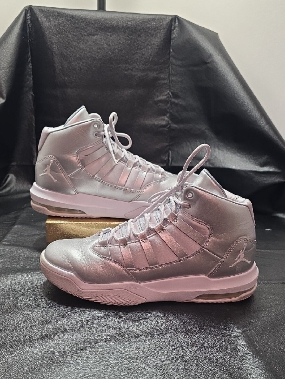Jordan Max Aura Silver High-Top Basketball Sneakers - Picture 2 of 9